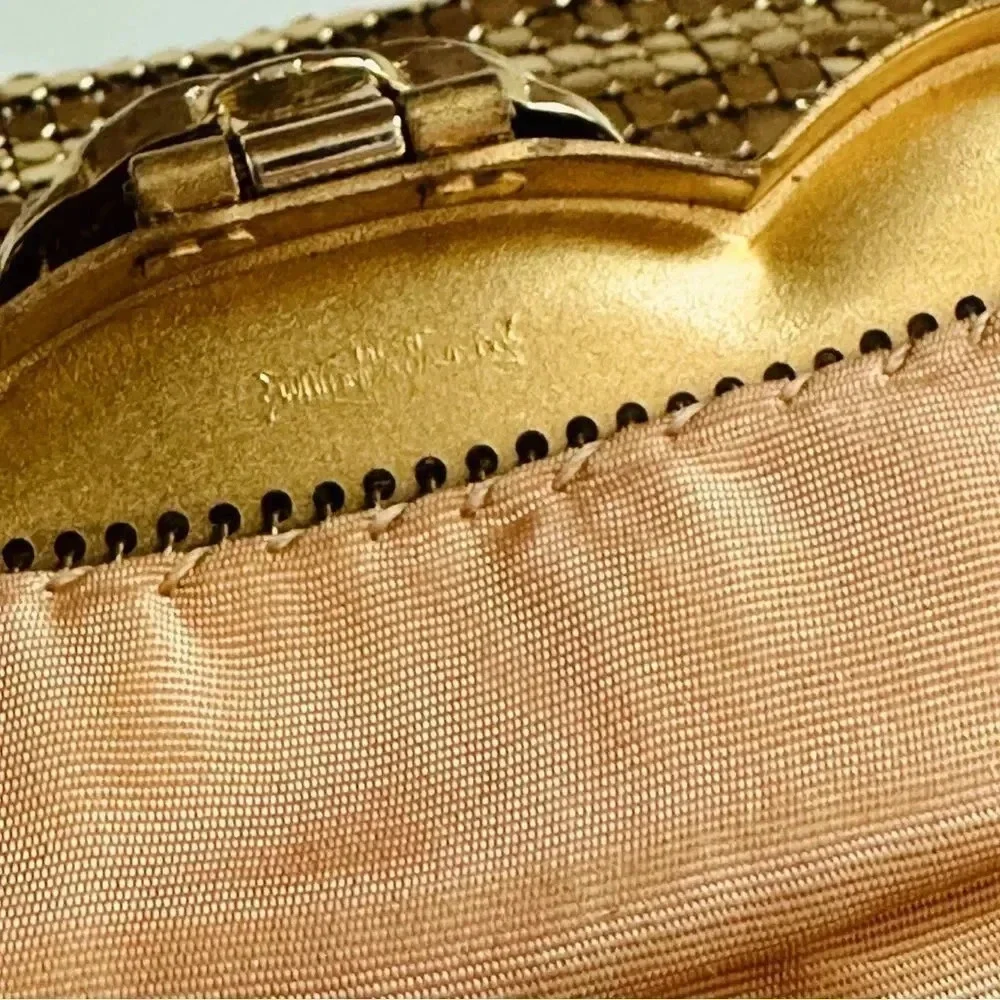 Whiting & Davis Co Vintage Golden Mesh Bag With Rhinestone/Jeweled Clasp